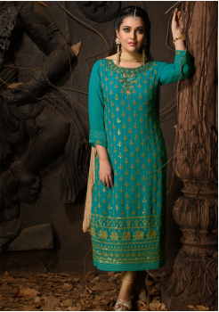 Green Color Designer Viscose Straight Cut Suit